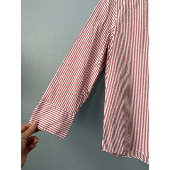 Vineyard Vines Red Striped Tunic Shirt Women's Split Neck 3/4 Sleeve Size Medium - Picture 3 of 9